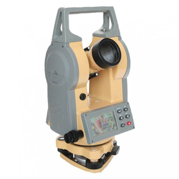 Yellow and gray theodolite surveying instrument.