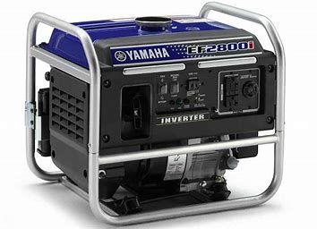 Yamaha EF2800i portable inverter generator with blue and black casing, encased in a silver frame.