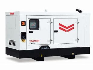 A white Yanmar diesel generator, enclosed in a box, with the Yanmar logo.