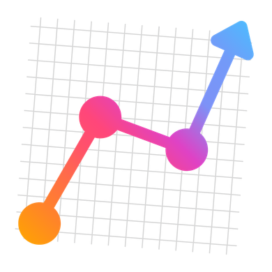 A colorful graph with an arrow pointing up on a graph paper.