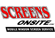 The logo for screens onsite is a mobile window screen service.
