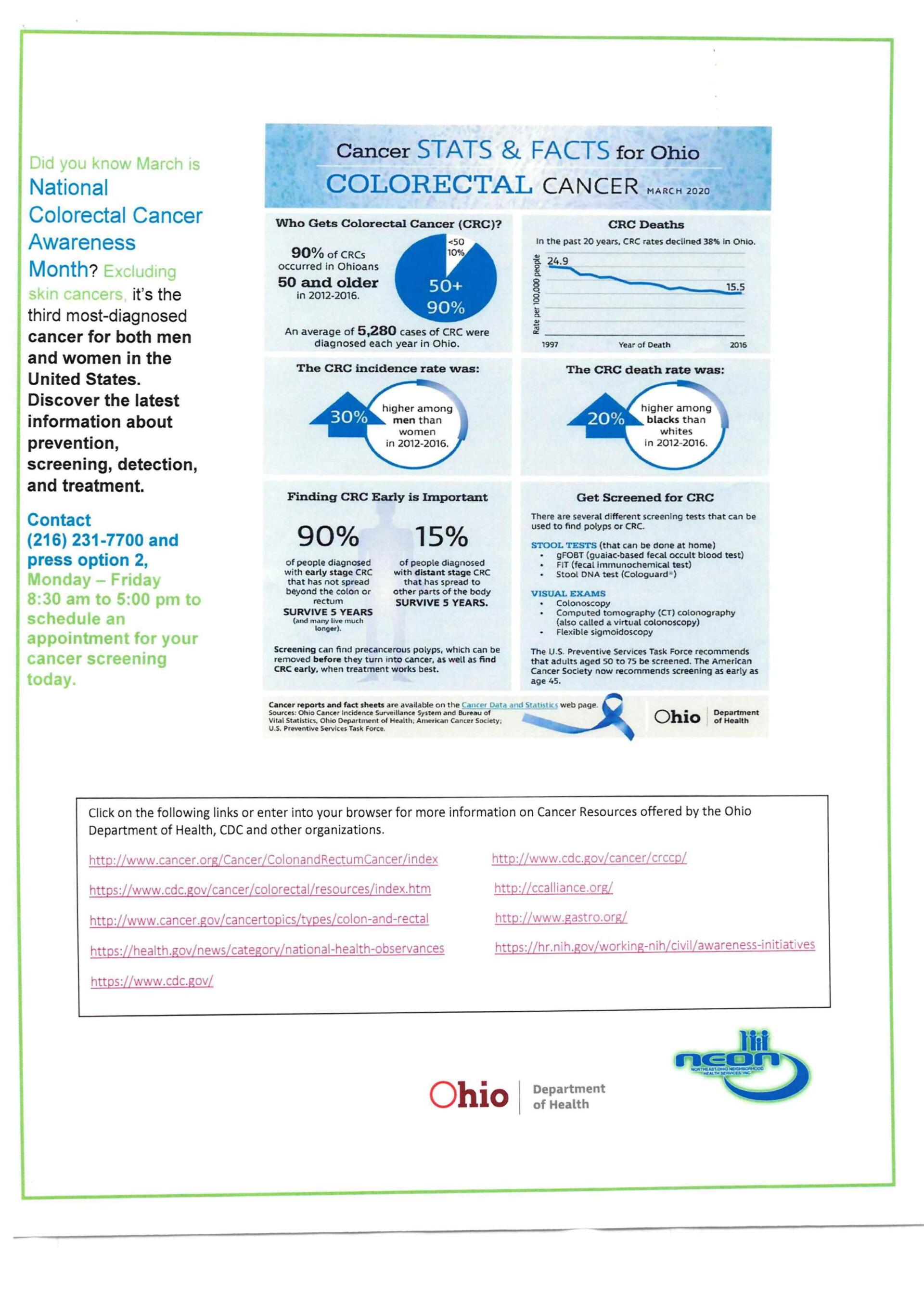 Ohio public health infographic with blue charts, text panels, and state logos on a white background