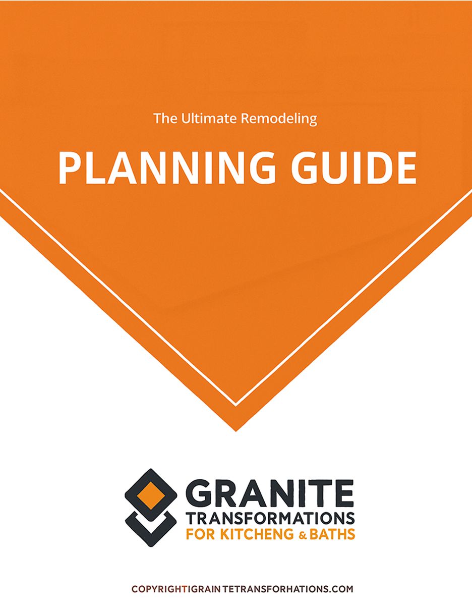 Orange cover for remodeling planning guide by Granite Transformations.