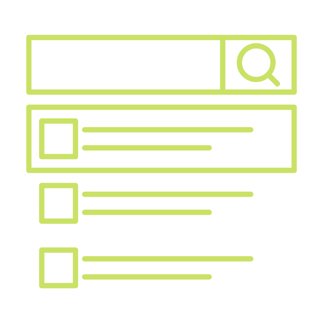 A green line drawing of a search bar with a magnifying glass.