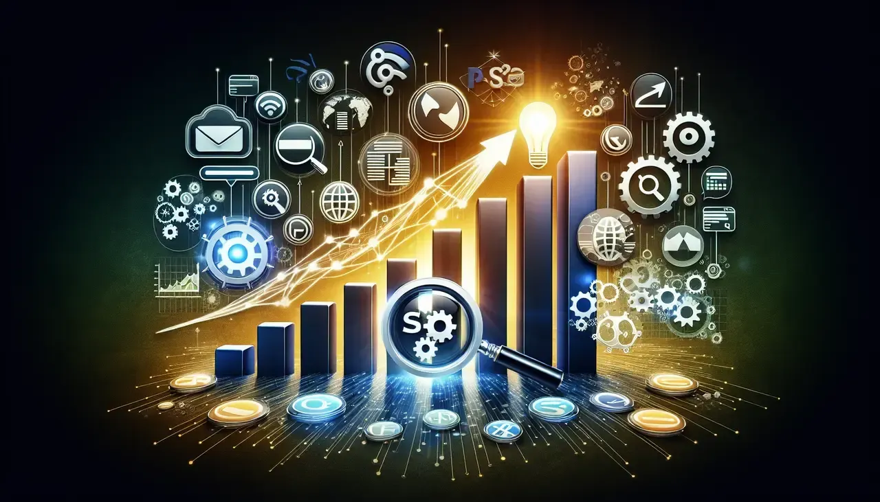A graph with a light bulb coming out of it surrounded by gears and icons.