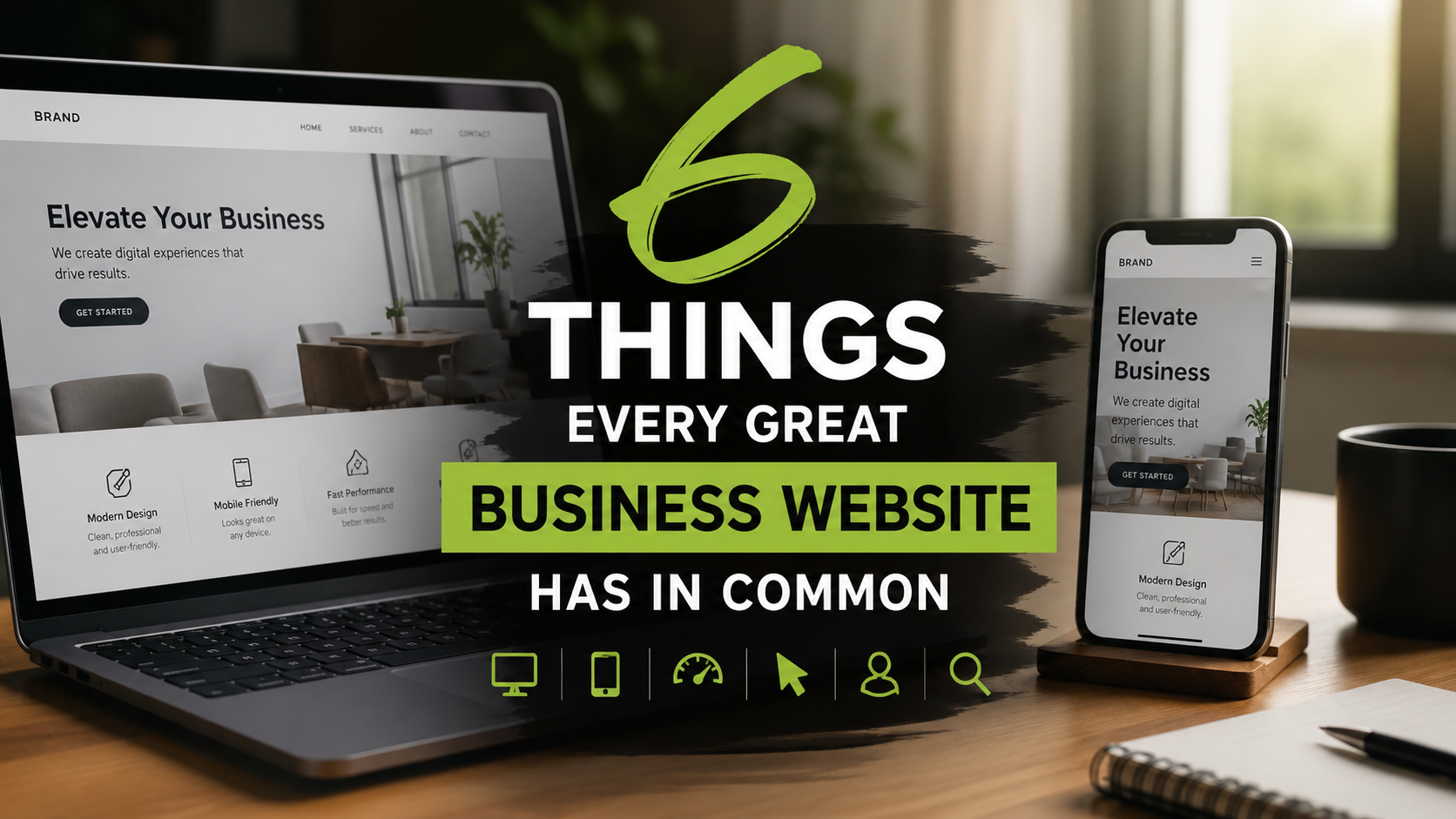 Modern business website displayed on desktop and mobile devices highlighting the qualities of a grea