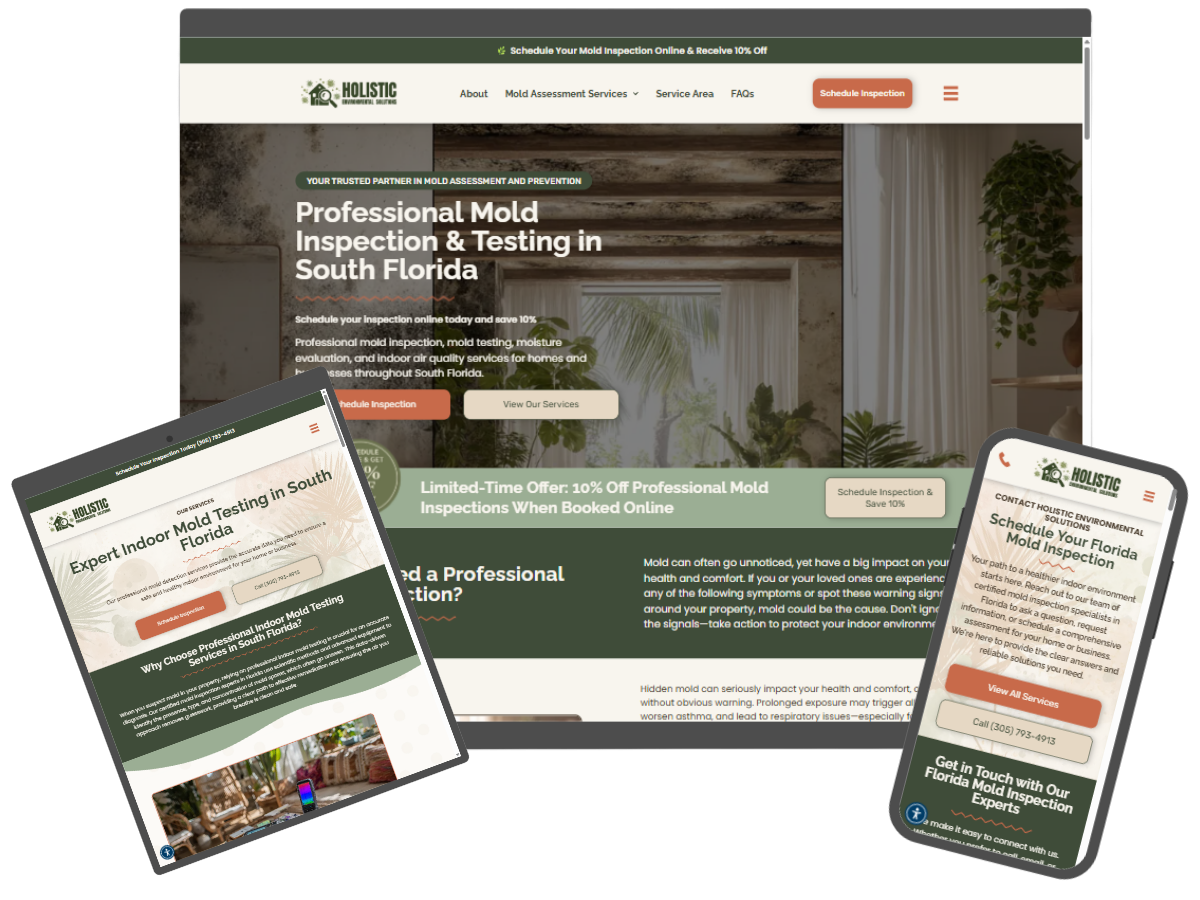 Responsive mold inspection and testing website design