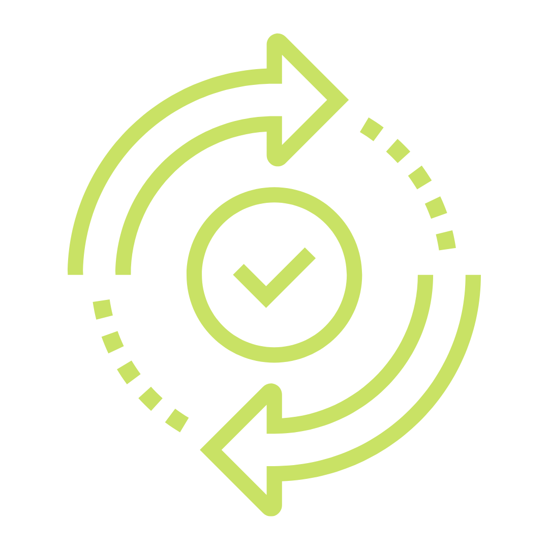 A green icon of a clock and two arrows in a circle.