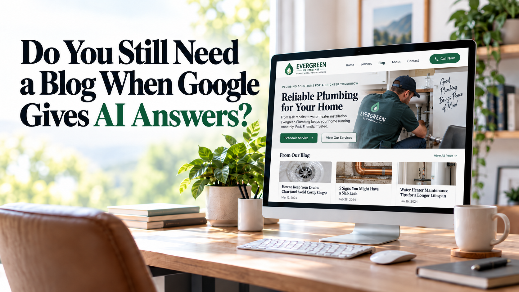 Plumbing company blog and Google AI answers