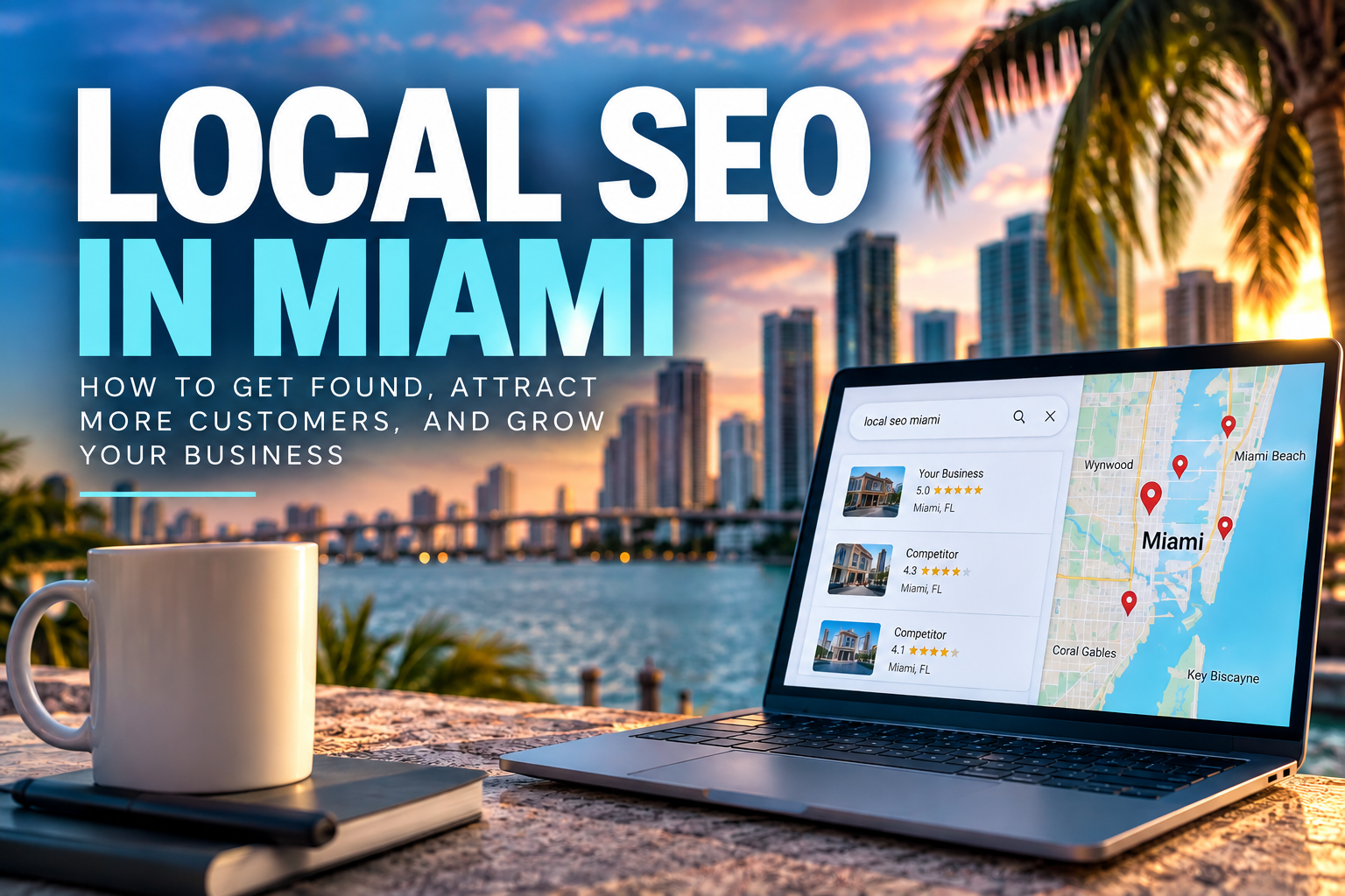Local SEO in Miami showing Google search and map results for a Miami business