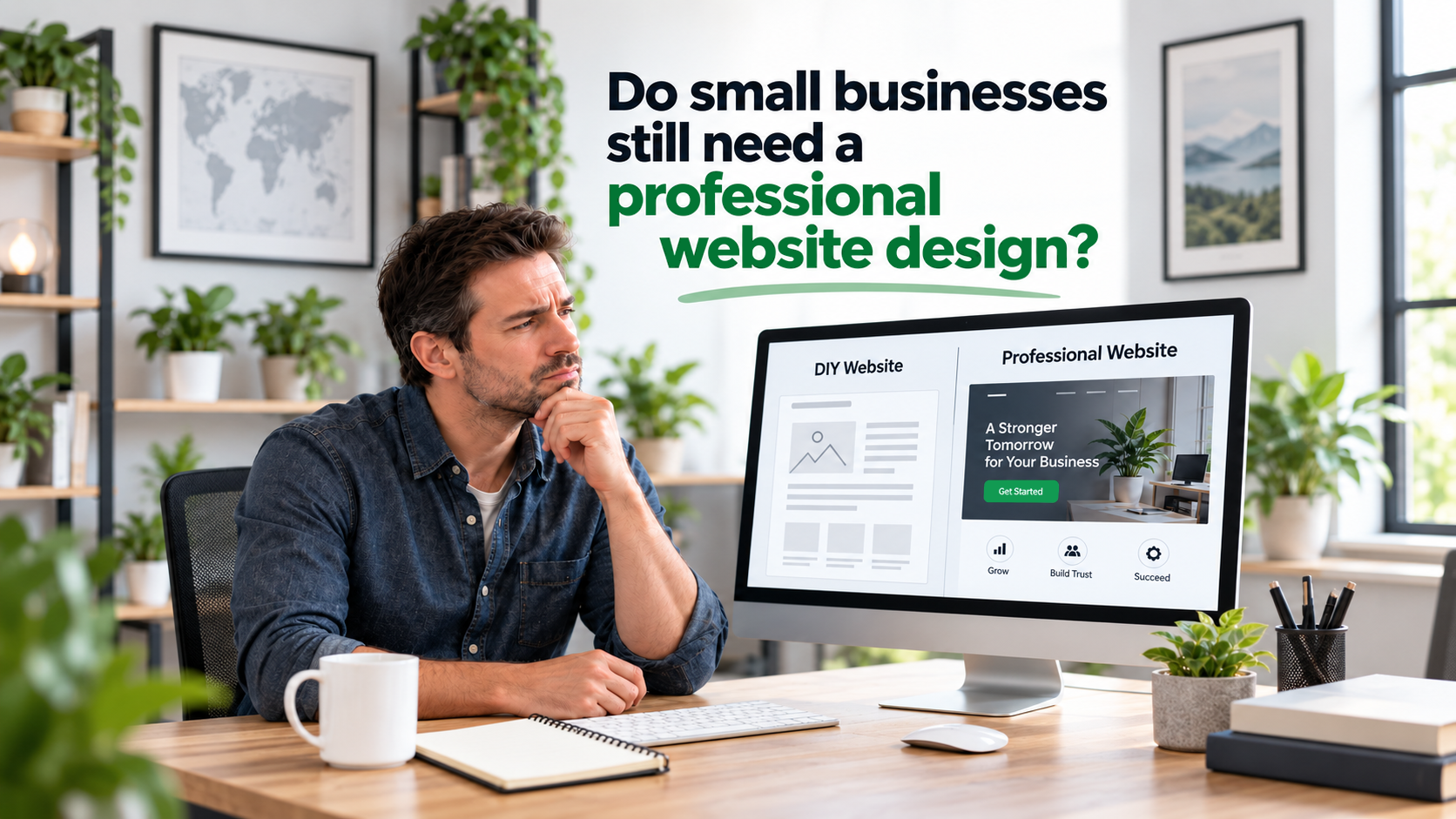 Small business owner comparing DIY and professional website design