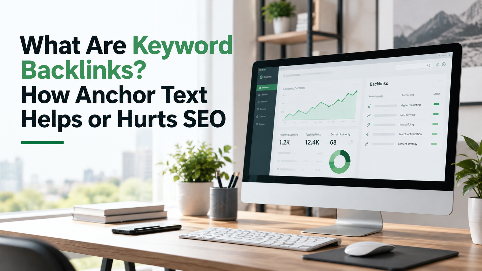 SEO backlinks dashboard illustrating keyword backlinks and anchor text