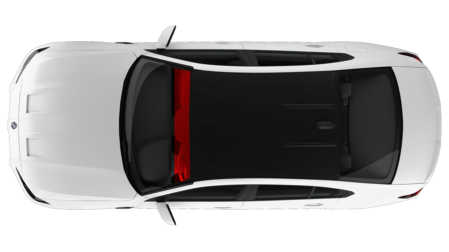 Top-down view of a white car with a red interior on a white background
