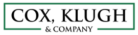 Logo for Cox, Klugh & Company in black text within a green-bordered box. Below,