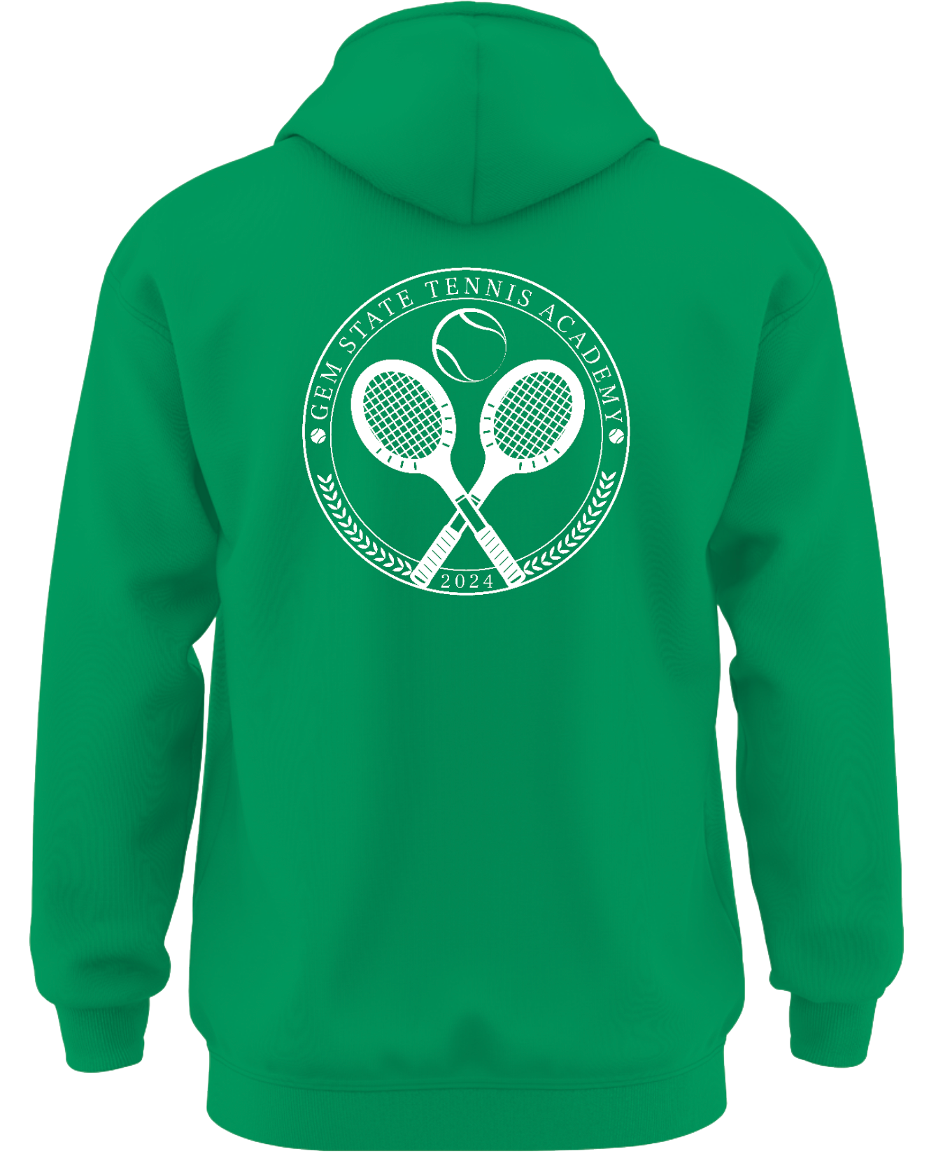 Green tennis hoodie with white logo on chest.