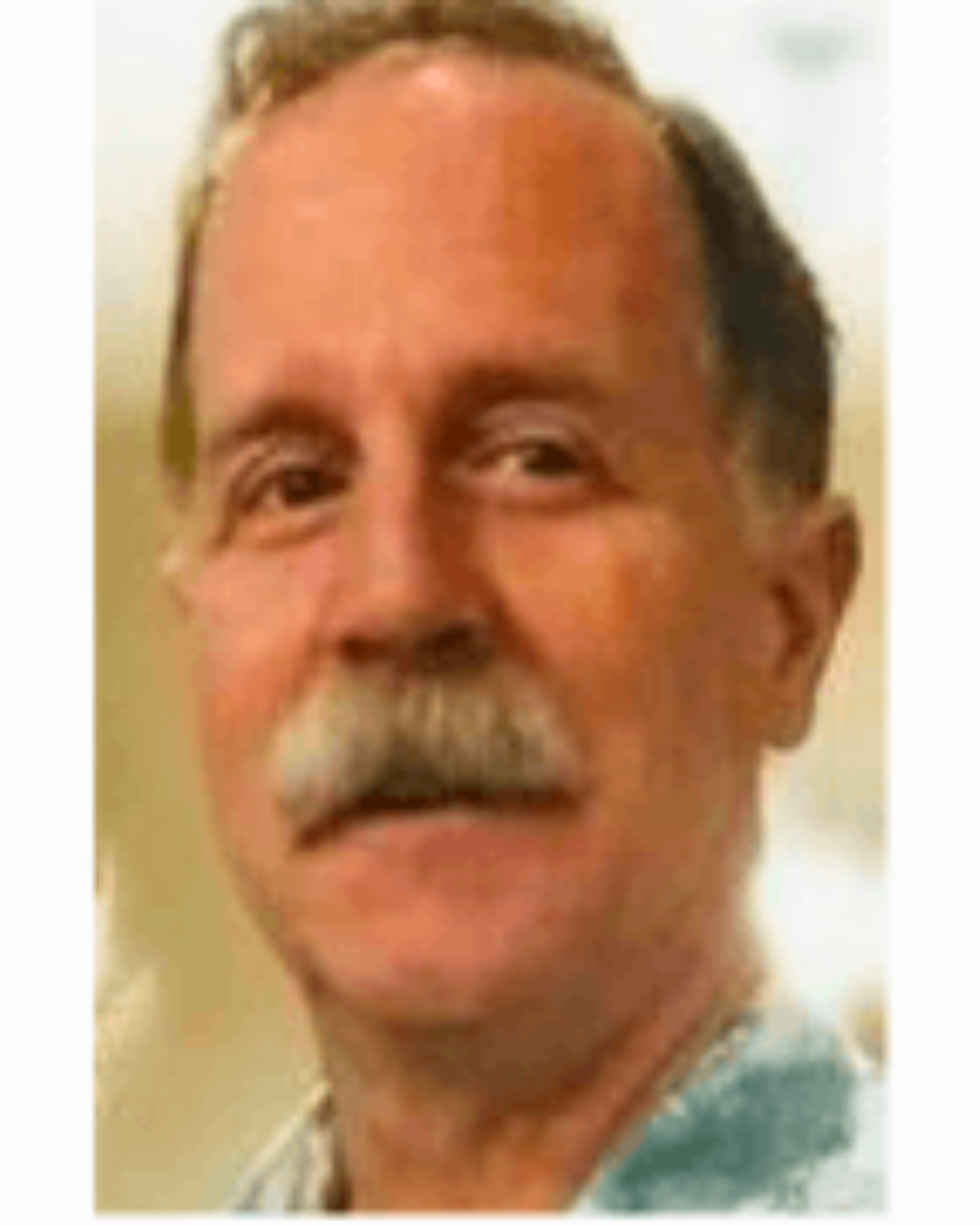 Portrait of a smiling man with a gray mustache against a softly blurred background