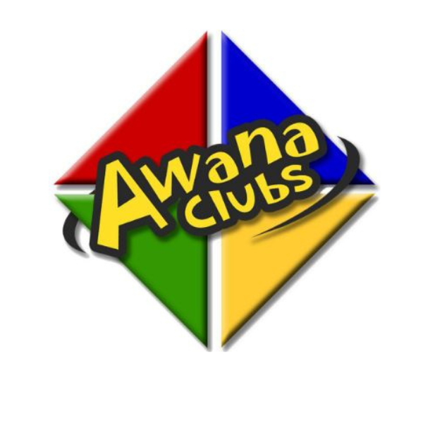 Awana Clubs logo with four colorful diamond panels and yellow text on a dark oval