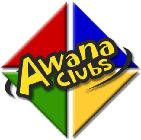 Awana Clubs logo with multicolored diamond shapes and yellow text on a dark oval