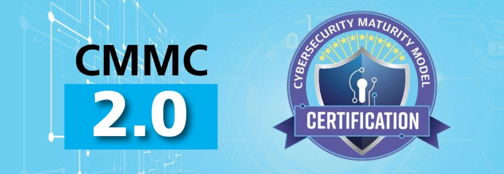 CMMC 2.0 graphic with a badge that says 