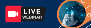 Live webinar announcement. Red video camera icon and the words