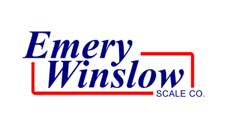 Logo for Emery Winslow Scale Co., with blue text on white background and a red rectangular outline.