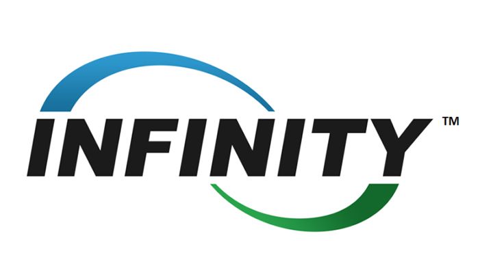 Logo for Infinity: Black text with