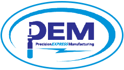 Logo for Precision Express Manufacturing: Blue oval with