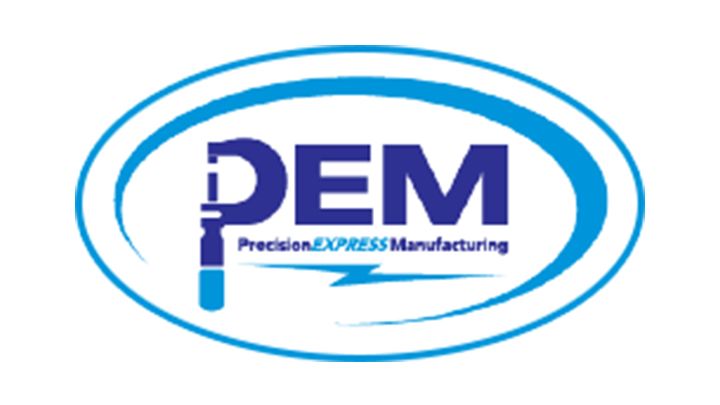 Logo for Precision Express Manufacturing: blue oval with