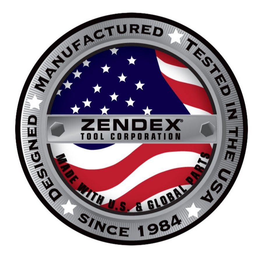 Zendex Tool Corporation logo: Circle with US flag design, text 
