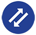 White diagonal arrows in opposite directions inside a blue circle.