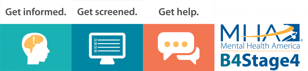 A blue and orange banner that says get informed get screened get help b4stage4