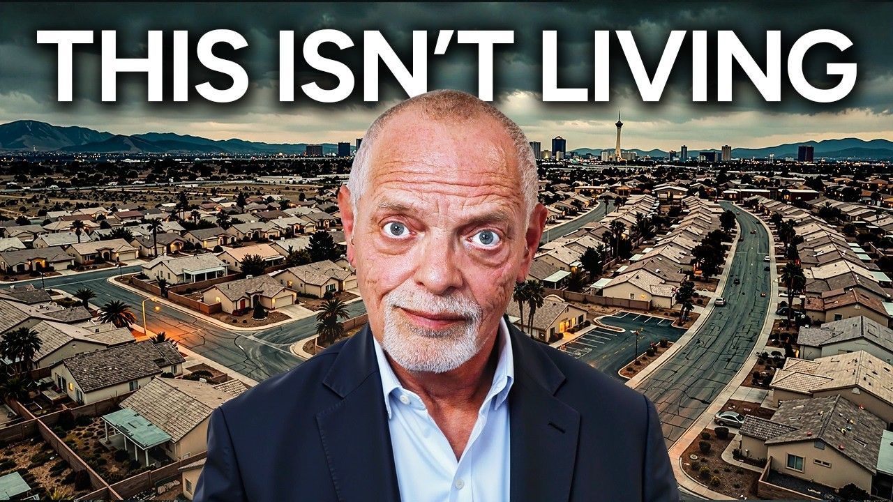 Man in a suit before a sprawling suburban neighborhood, with the text “THIS ISN’T LIVING” above him.