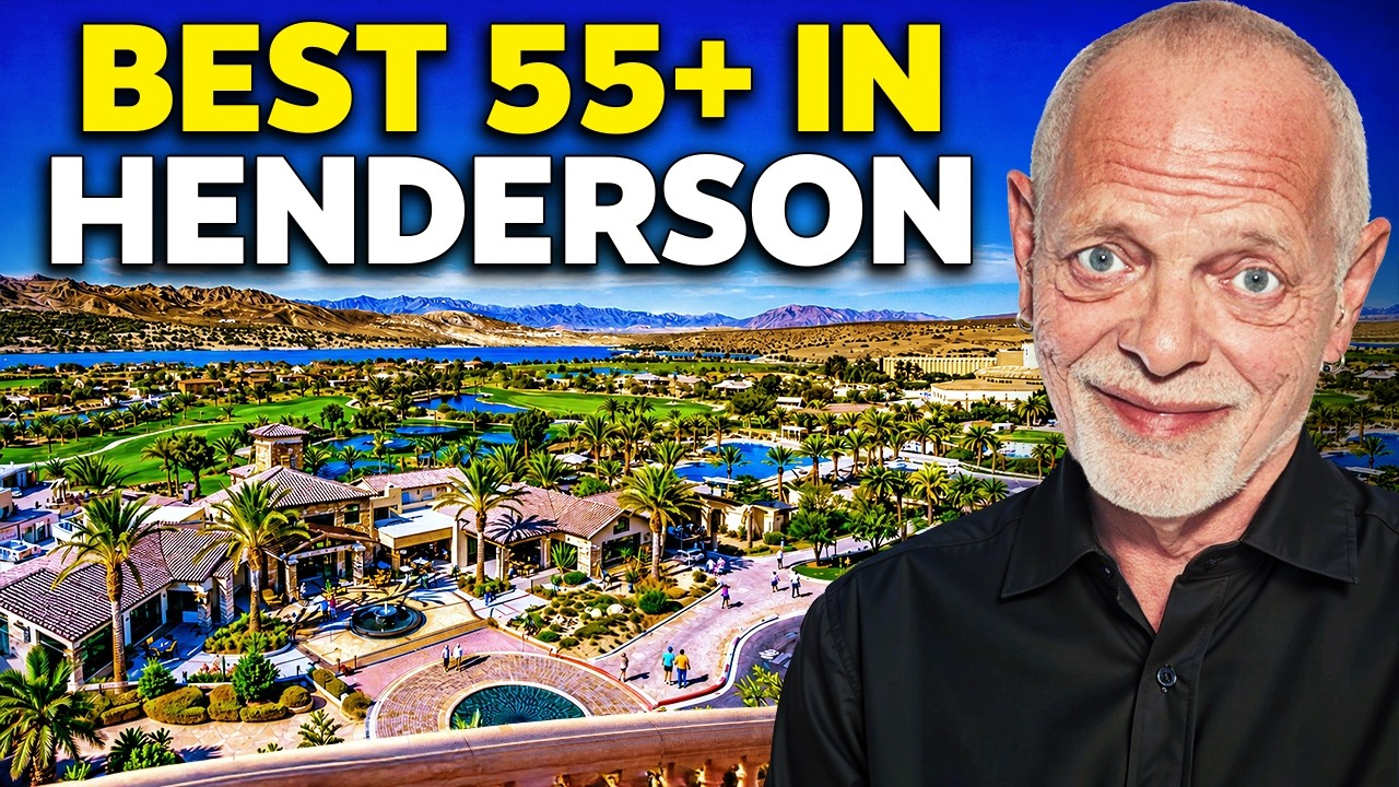 “Best 55+ in Henderson” text over a colorful resort scene with a smiling bald man on the right
