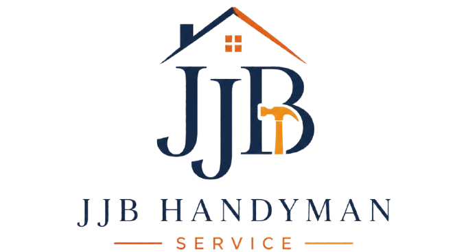 JJB Handyman Service logo with navy letters, orange roof icon, and gray text on white background