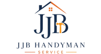 JJB Handyman Service logo with navy letters, orange roof icon, and gray text on white background