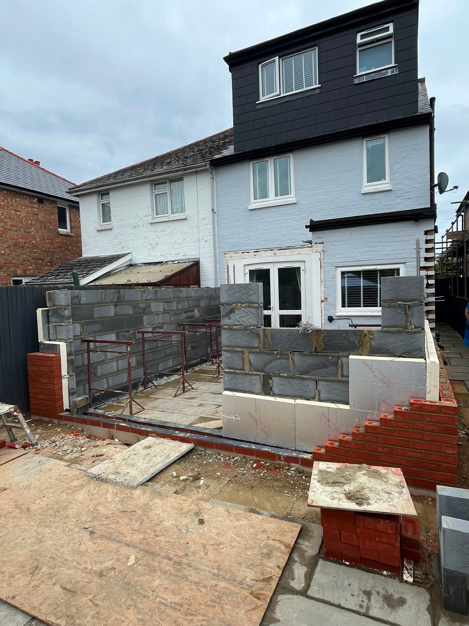 Construction of brick walls at Old Windsor house extension