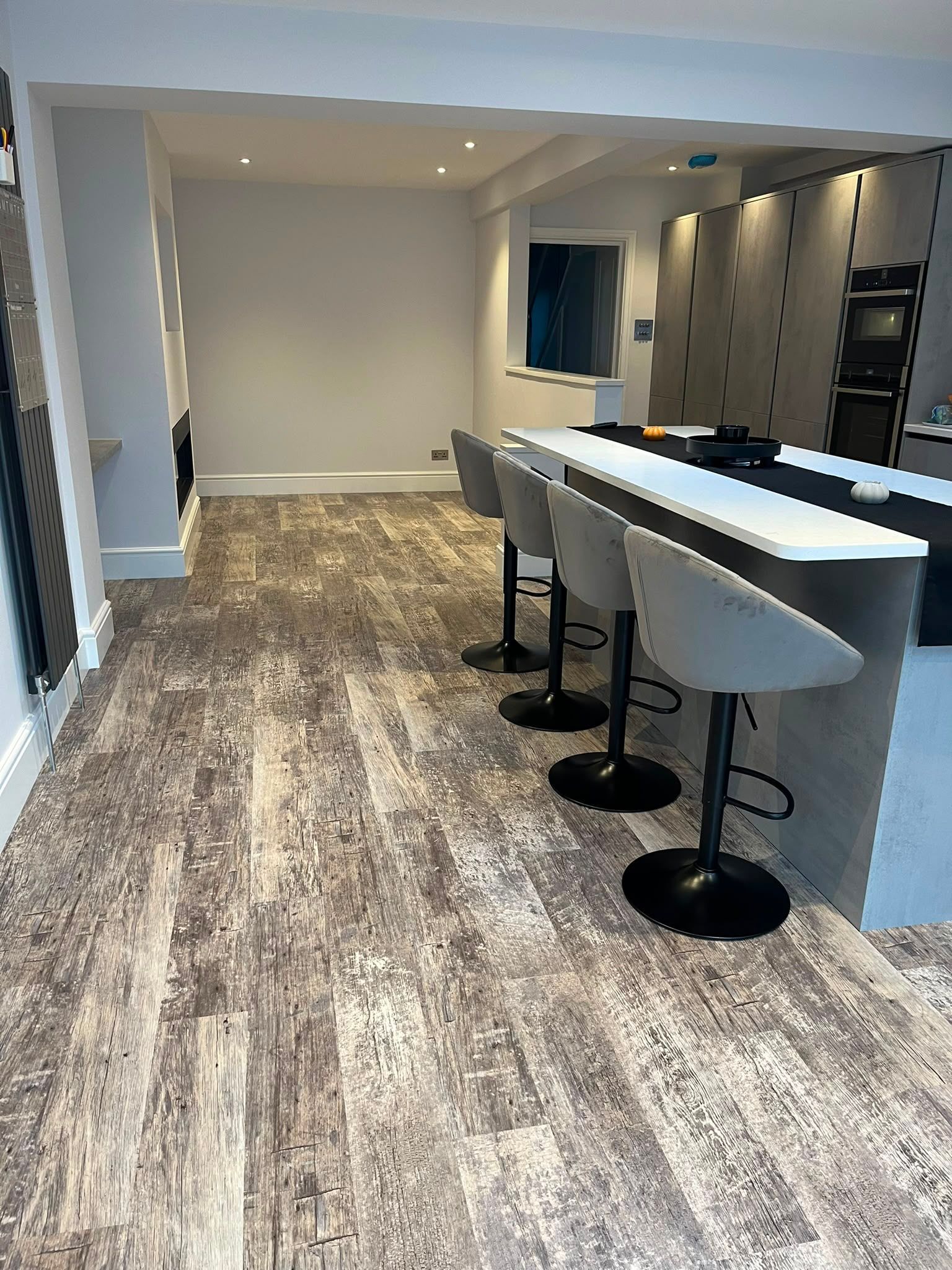 Raised seating at kitchen island for kitchen extension in Old Windsor