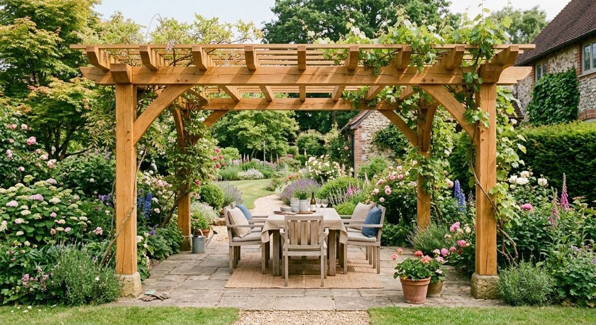 Timber framed pergola in Surrey