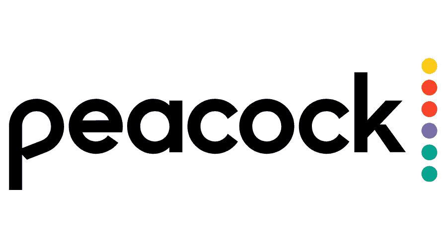 Peacock logo with black text and a colorful dot pattern on the right.