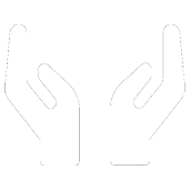 Two outlined hands raised upward on a white background.