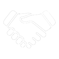 Outlined handshake icon in light gray on a white background