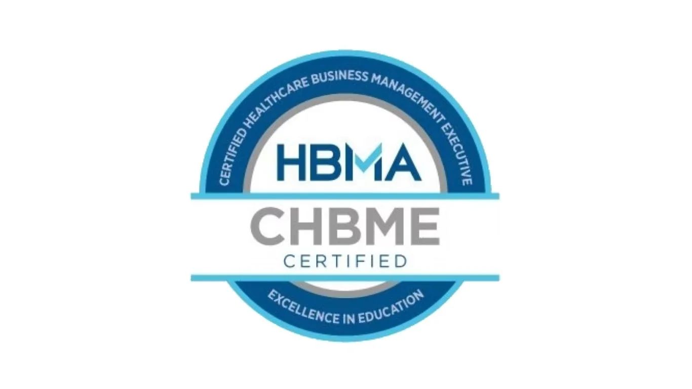 CHBME certified badge with blue and gray circular design and HBMIA logo