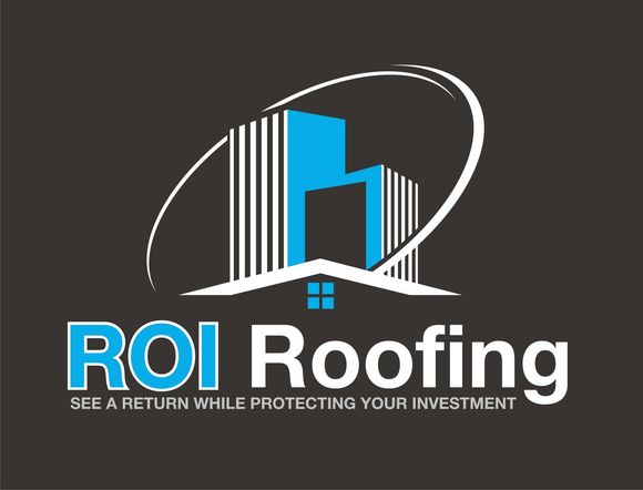 A logo for roi roofing that says see a return while protecting your investment