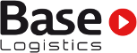 Il logo della logistica di base è in bianco e nero con una freccia rossa.