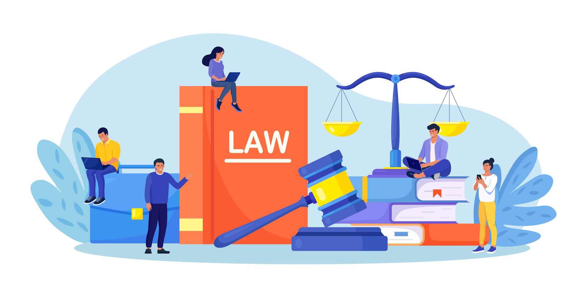Un gruppo di persone è in piedi attorno a un libro di giurisprudenza.