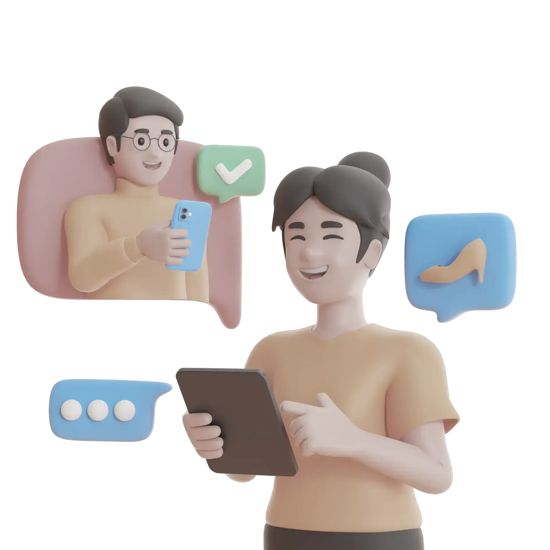 una donna tiene in mano un tablet mentre un uomo tiene in mano uno smartphone .