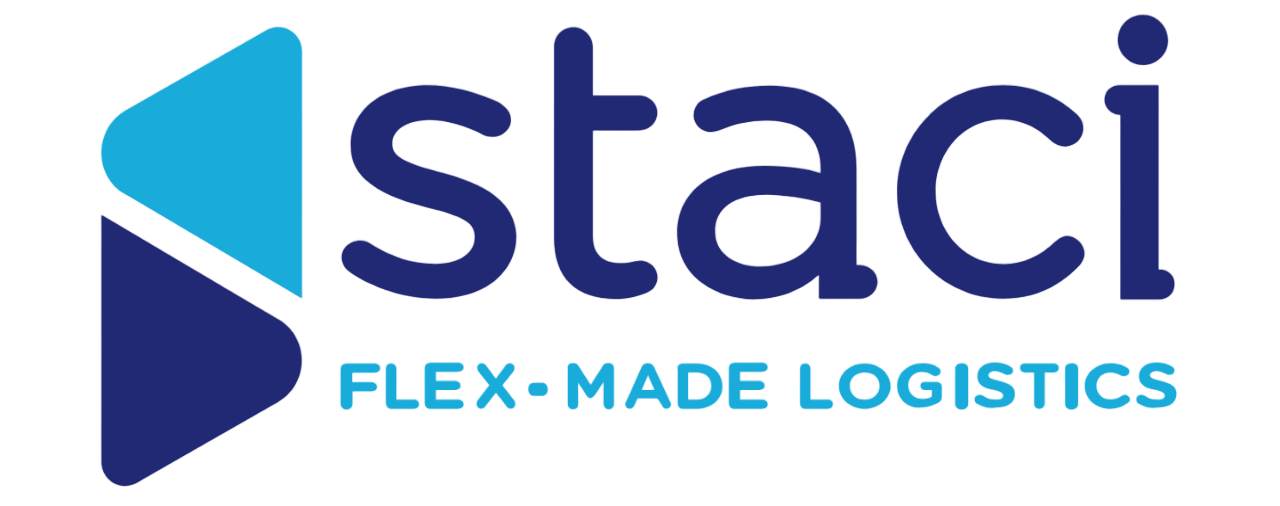 Un logo blu e bianco per staci flex made logistics