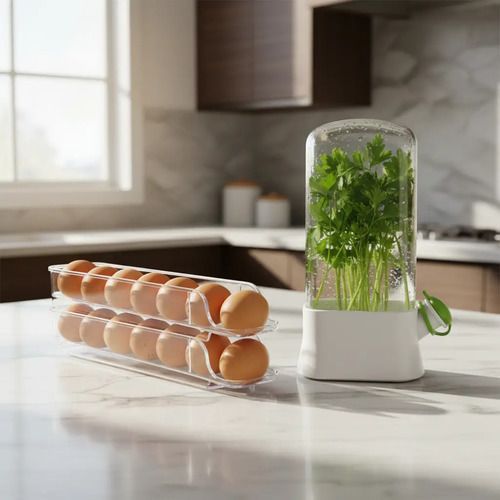 Set Cocina Huevera Apilable x2 un + Conservador Hierbas Frescas