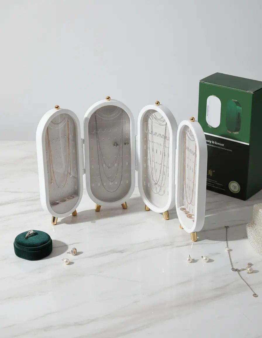 Alhajero Organizador Joyas Plegable 4 Paneles Con Espejo
