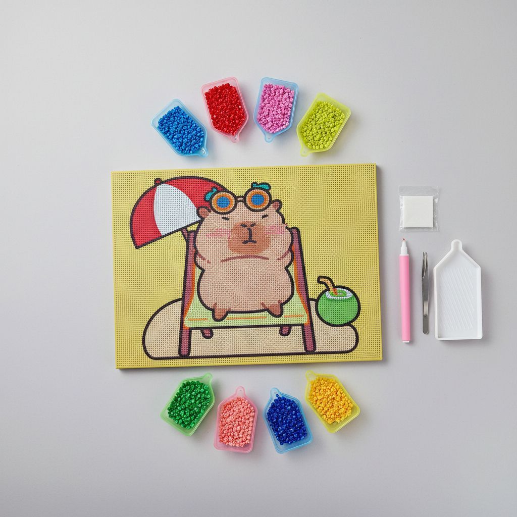 Kit Cuadro Pintura Diamantes 40x30 Cm Capibara Infantil Deco